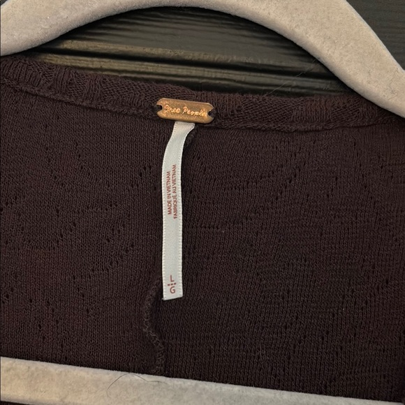 Free People eggplant color Long Sleeve Cardigan with ruffle detail size L - Picture 2 of 7